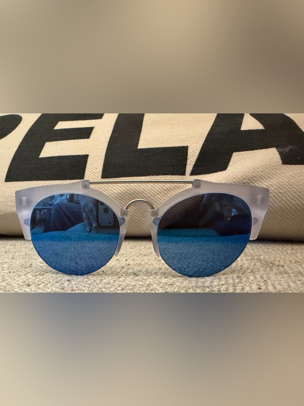Italia Independent Round Blue Lens Women's Sunglasses with Double Bridge